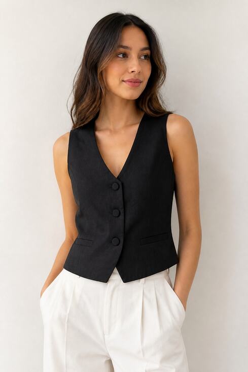 MNG Tops - MNG Black Button Front Women's Vest S